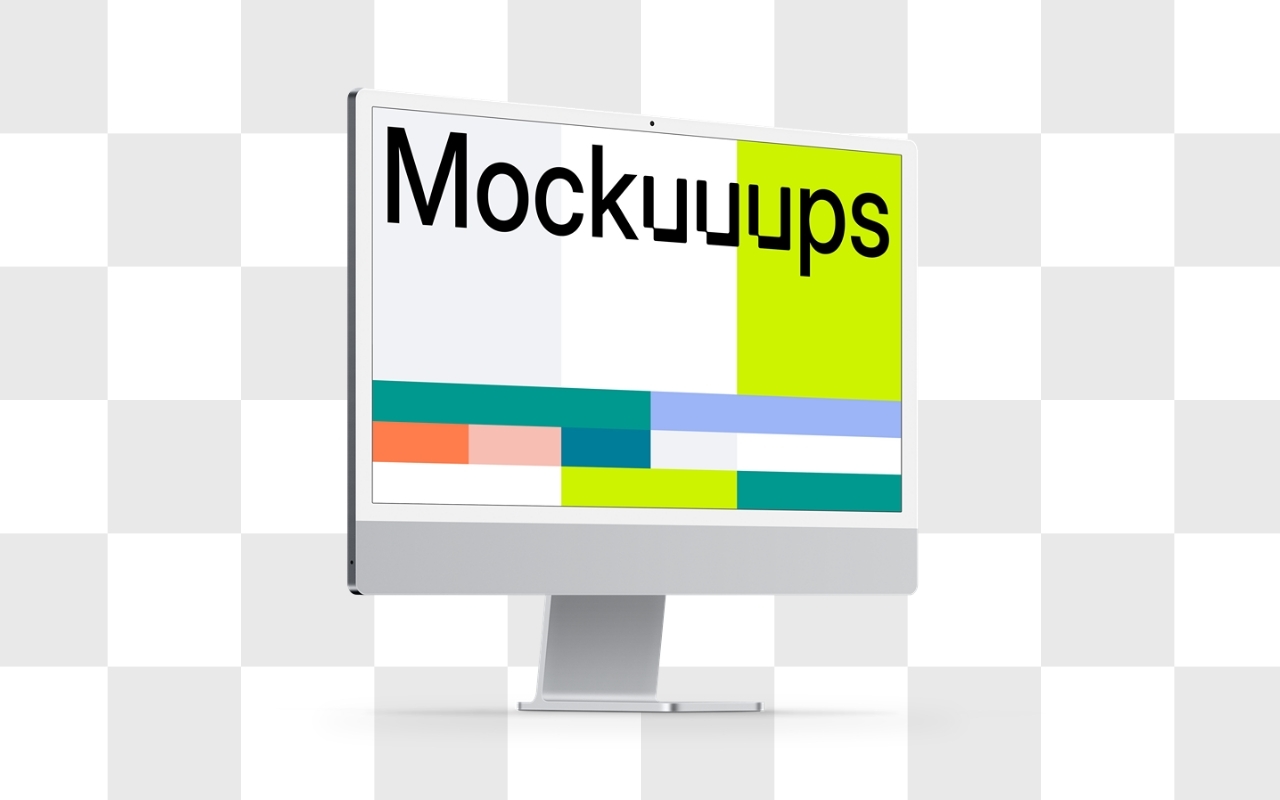 iMac mockup at isometric angle on transparent background, perfect for showcasing app and website designs