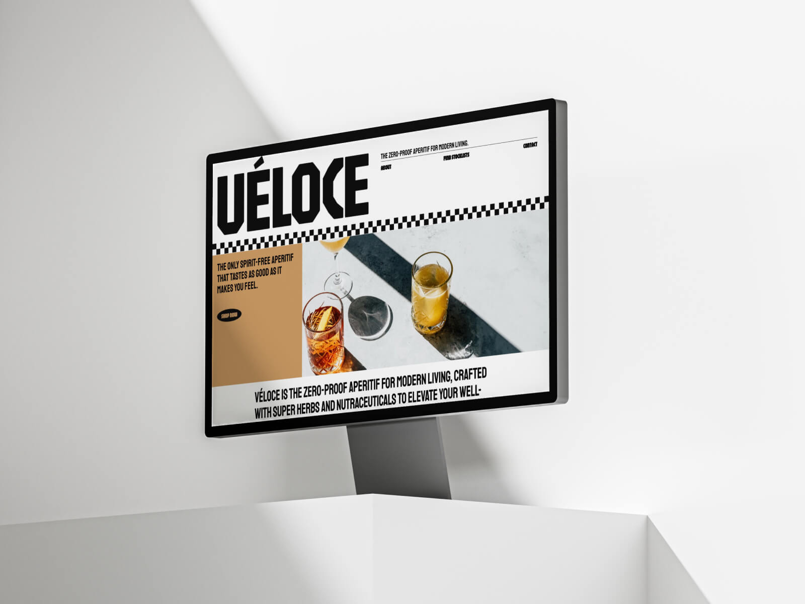 Stylish retro-inspired beverage website template featuring bold typography and vibrant product showcase sections