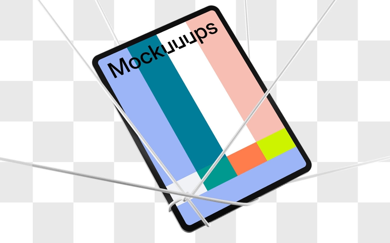 iPad Pro mockup in isometric perspective with transparent background and realistic shadows for showcasing digital designs