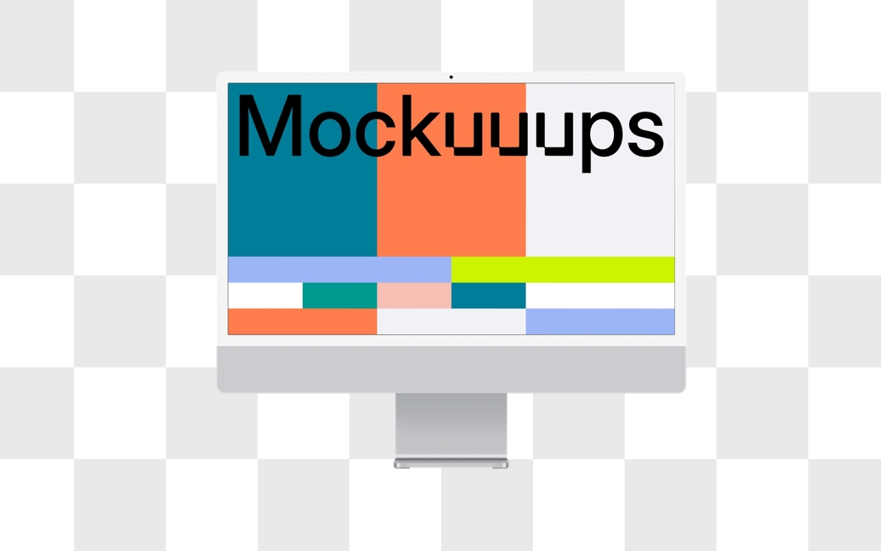 iMac 24-inch mockup in isometric view with transparent background, ideal for showcasing websites and apps in mockup generator