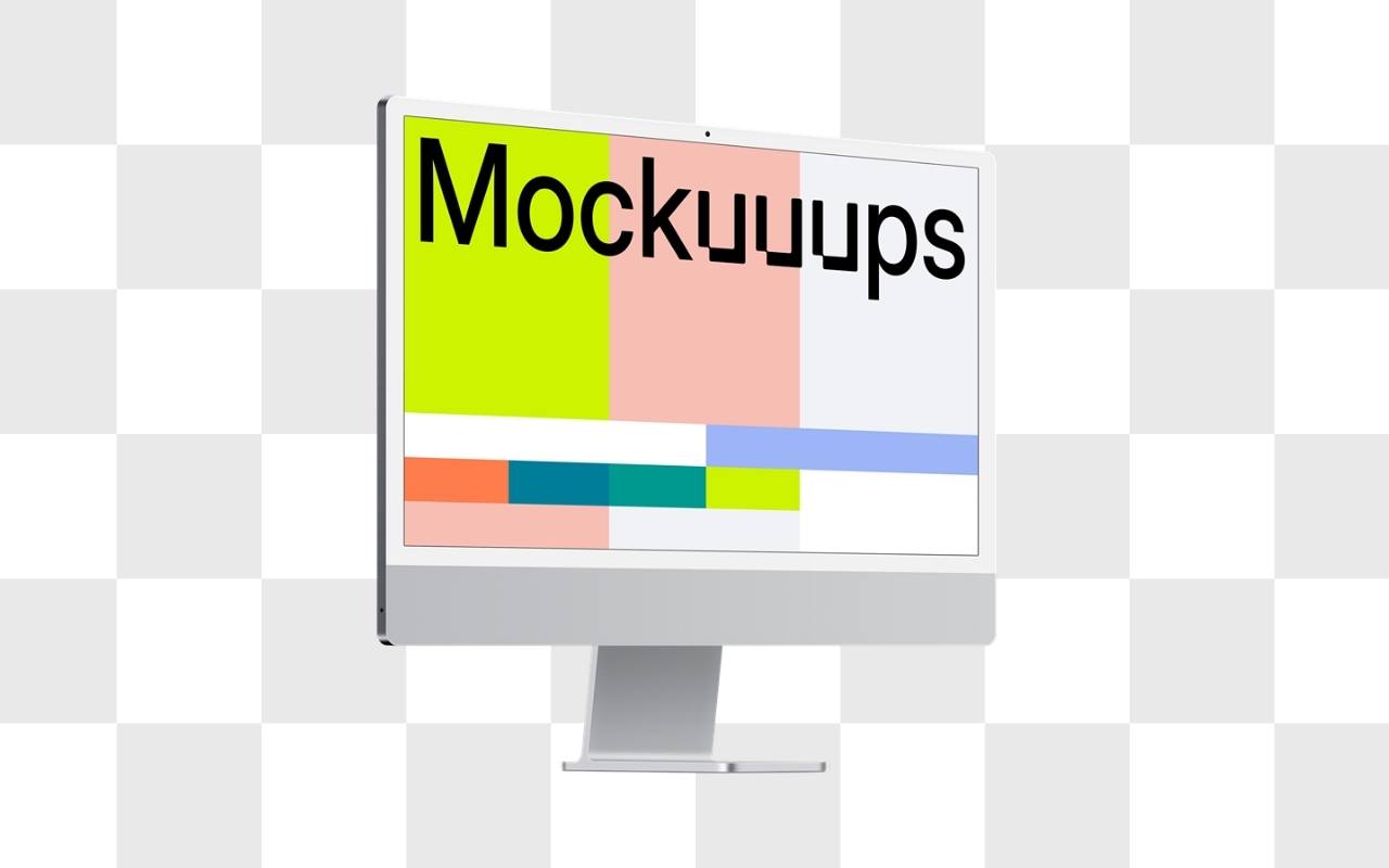 iMac mockup at isometric angle on transparent background, perfect for showcasing digital designs and presentations