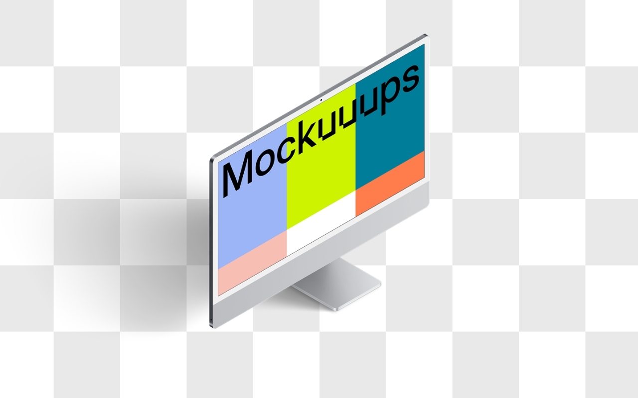 Apple iMac 24" device mockup in isometric view with transparent background for showcasing app interfaces and designs