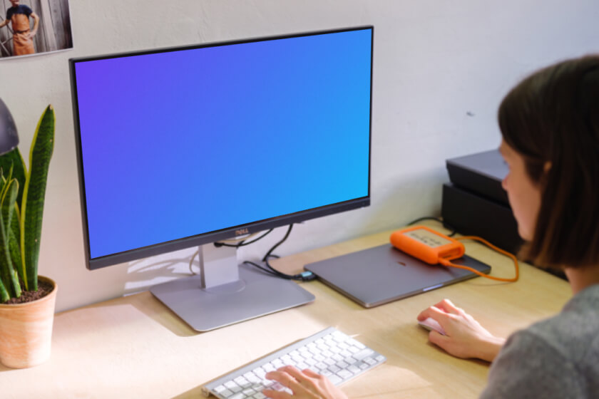 Woman using computer mockup