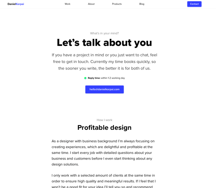 Example of great contact page on UX Portfolio