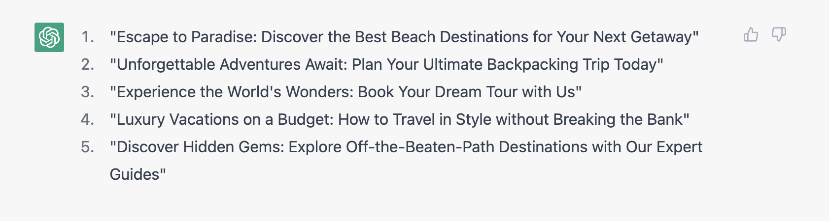 ChatGPT prompt for generating copy for a website or section