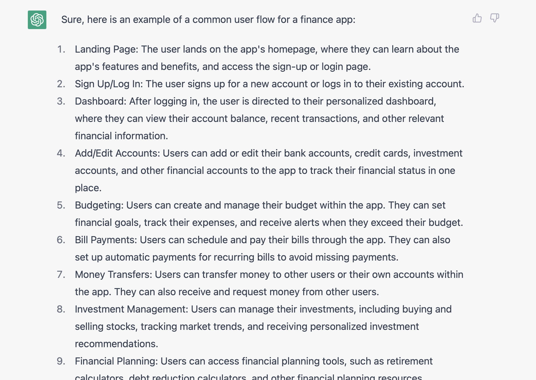 ChatGPT prompt for getting ideas about user flows