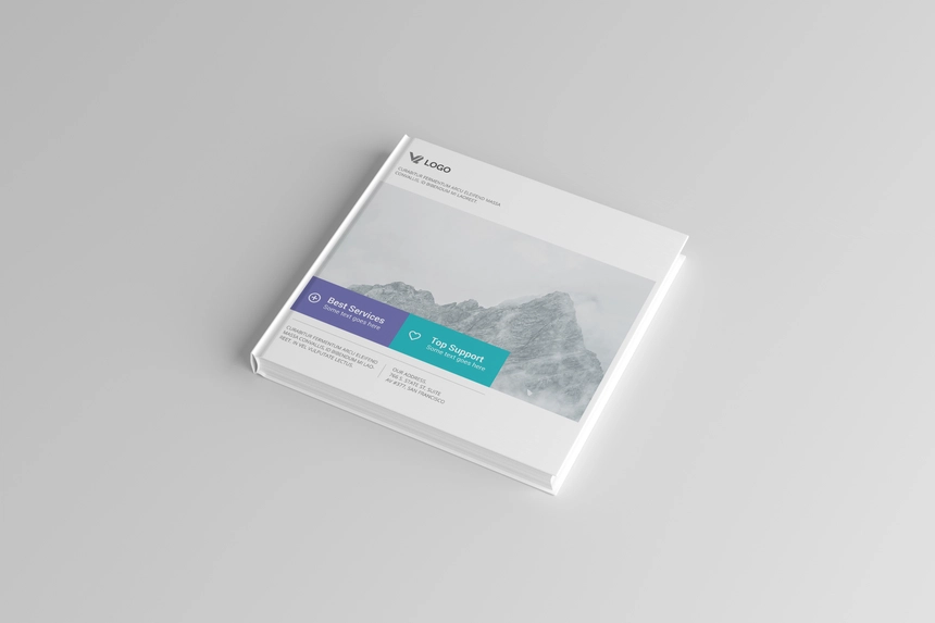 Sleek and minimalistic square book on a light surface