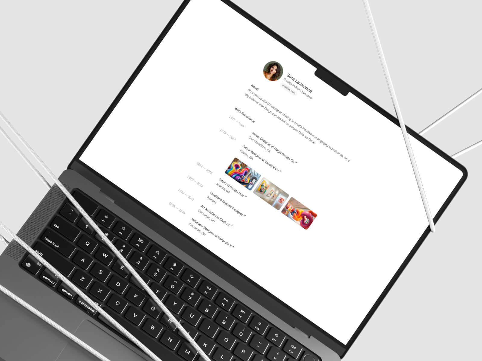 Minimalist personal website template inspired by Read.cv featuring clean typography and portfolio showcase sections in an elegant layout