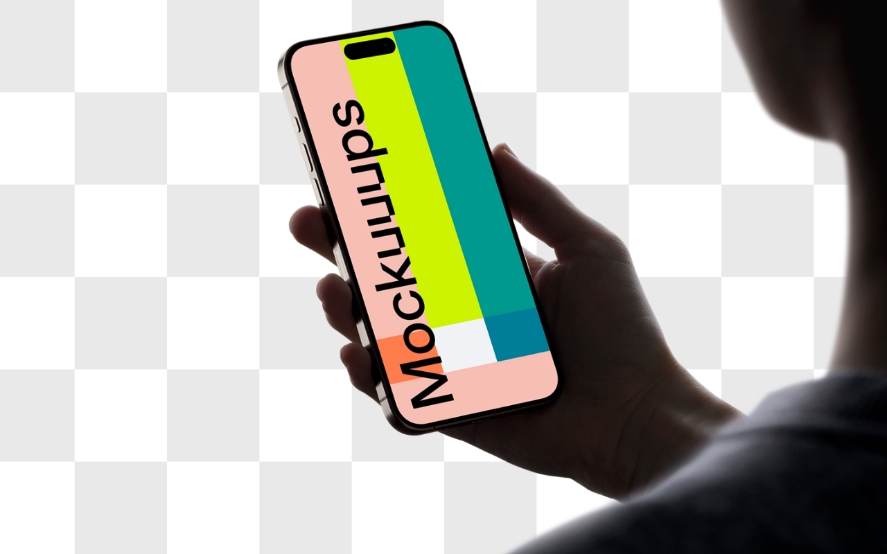 iPhone mockup held in male hand with transparent background, perfect for app and website presentations using mockup generator