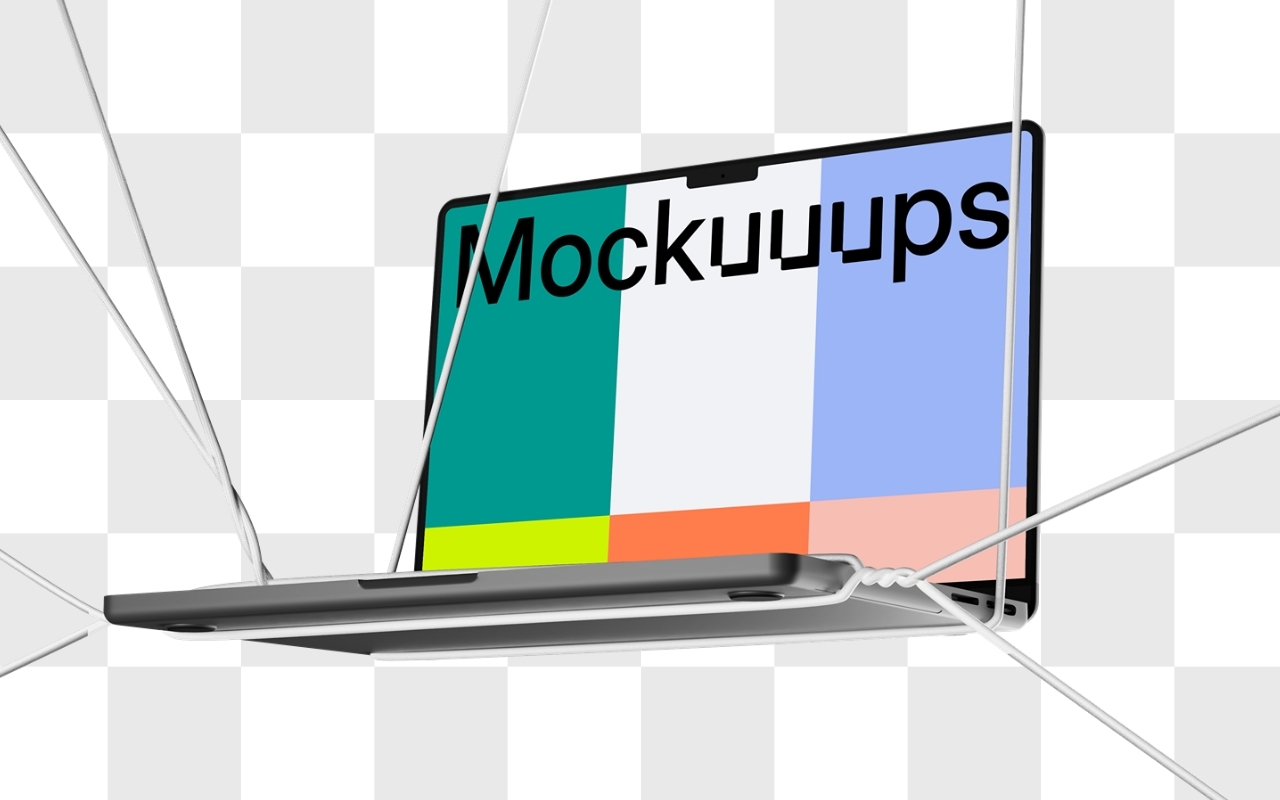 MacBook Pro mockup in isometric view with transparent background, perfect for showcasing digital designs and presentations