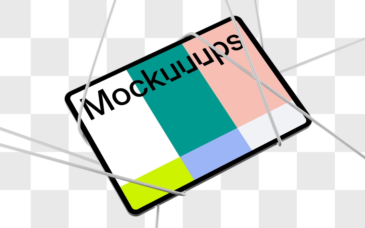 iPad Pro mockup with landscape display at isometric angle on transparent background with realistic shadow for presentations