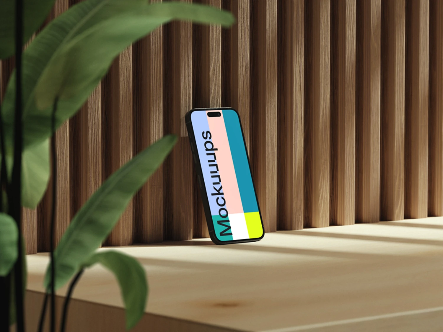 iPhone 17 wooden surface mockup