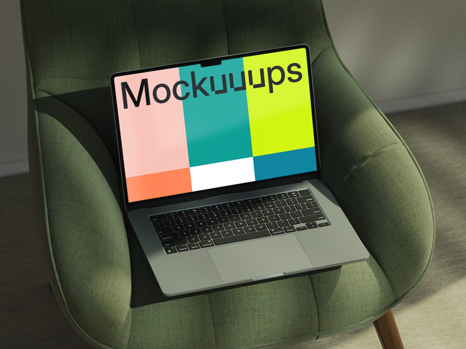 MacBook Air green chair mockup