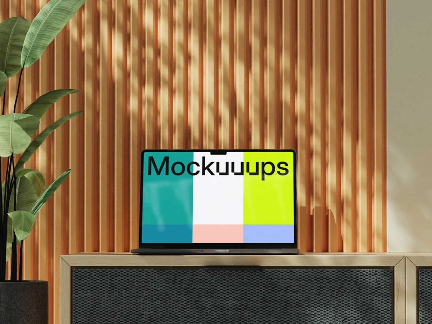 MacBook Air wooden console mockup