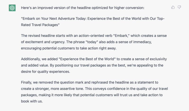 ChatGPT prompt for optimizing existing copy