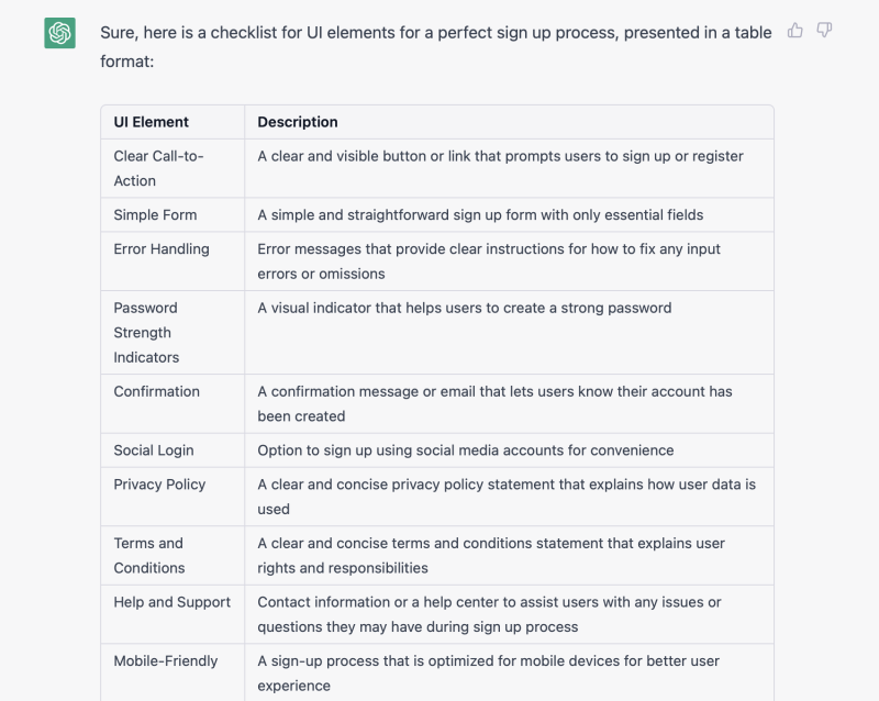 ChatGPT prompt for checklist UI design