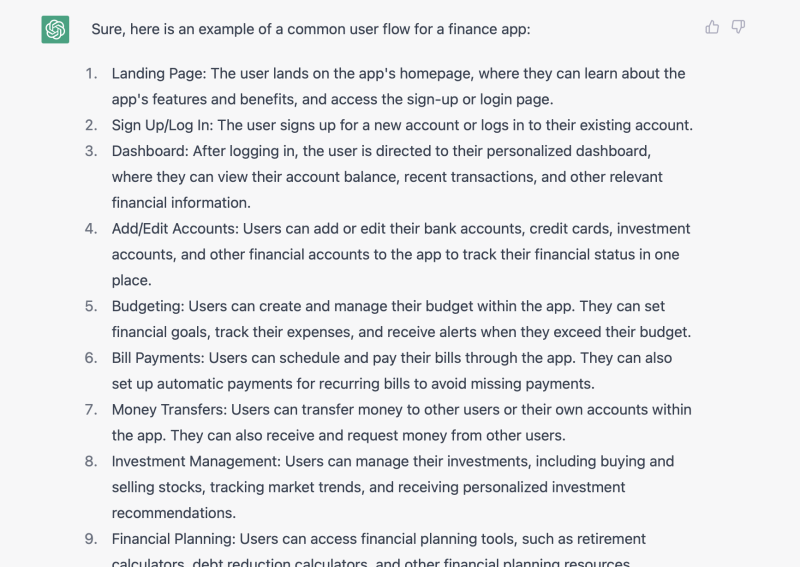 ChatGPT prompt for getting ideas about user flows
