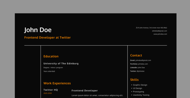 Simple Resume Temaplate for Figma