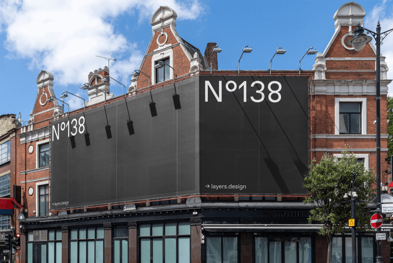 Corner billboard on a historic building in London