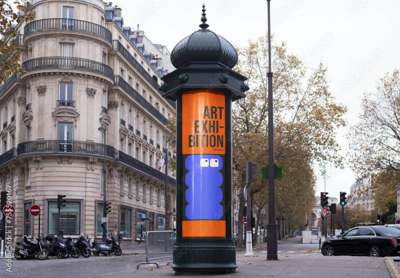 Classic Parisian kiosk billboard mockup