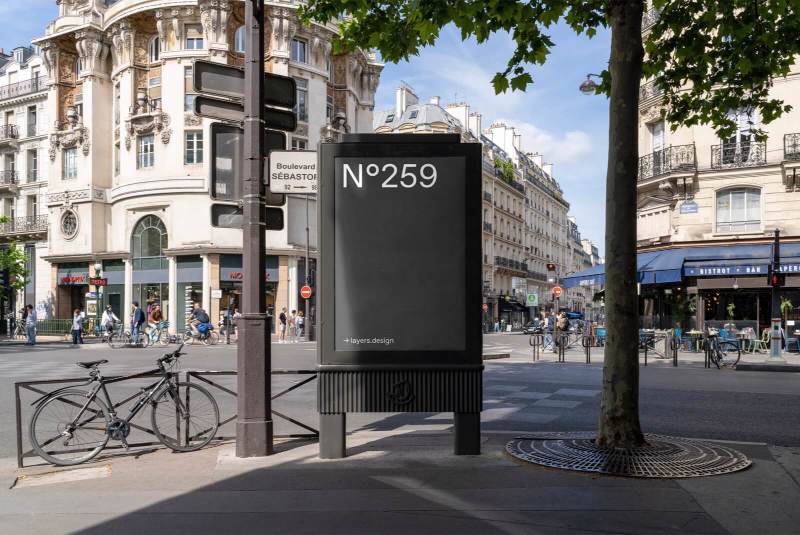 Billboard Mockup at a busy Paris intersection