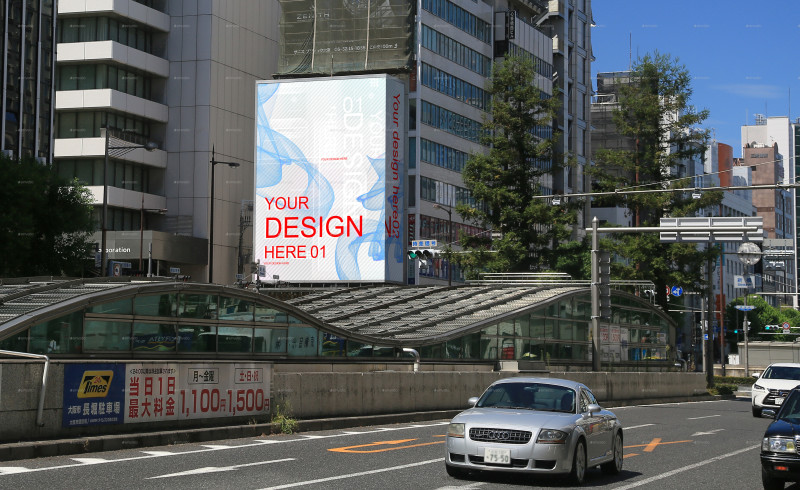 Modern urban billboard mockup in a busy downtown