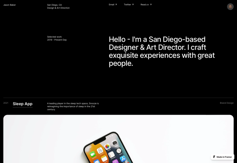 Designer portfolio template built with Framer