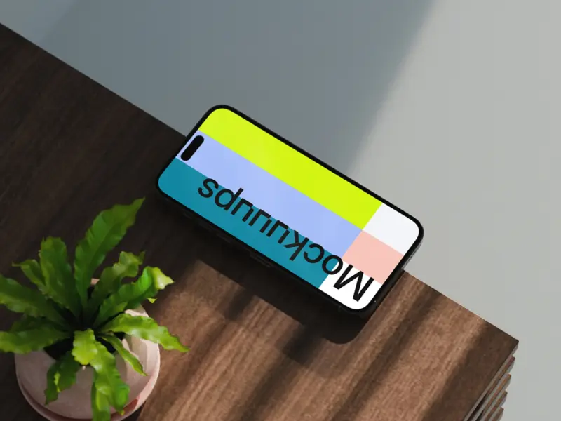 iPhone 17 wooden desk mockup