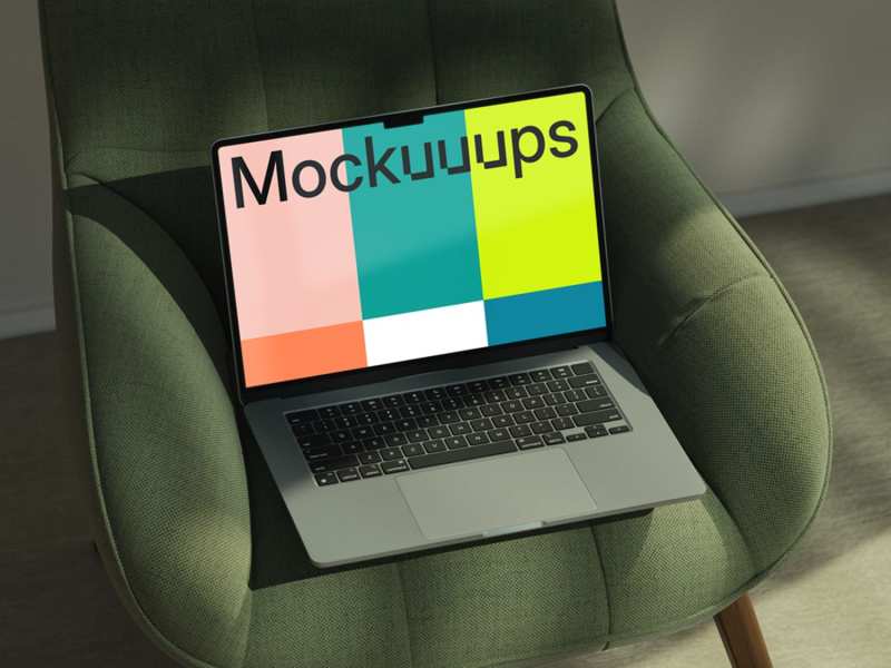 MacBook Air green chair mockup