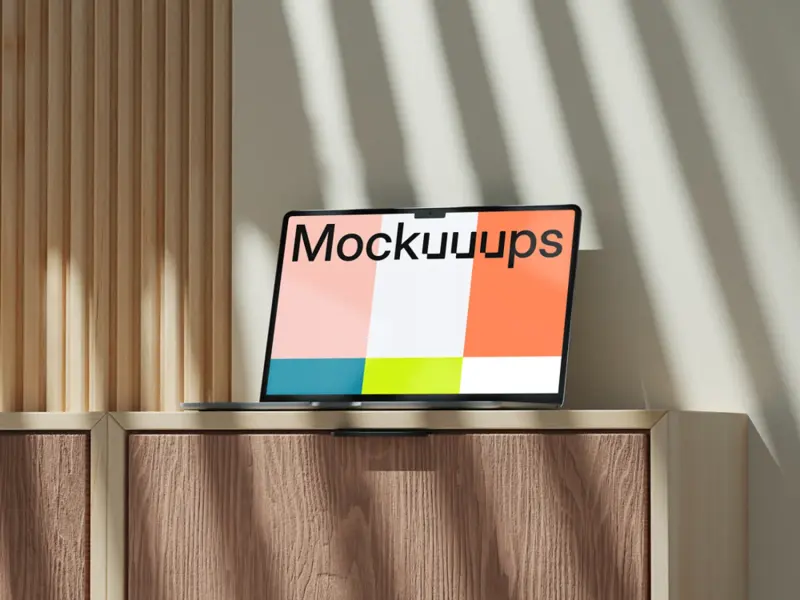 MacBook Air wooden cabinet mockup